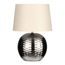 Premier Housewares Bedside Table Lamp Dimple Effect Book / Reading Light Chrome Base Desk / Table Lamps with Beige Fabric Shade Desk Lamp 30 X 30 X 40