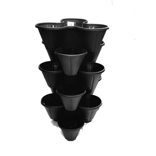 6 Black Strawberry Trio Planter Flower Pot Stackable Plastic Planter 2