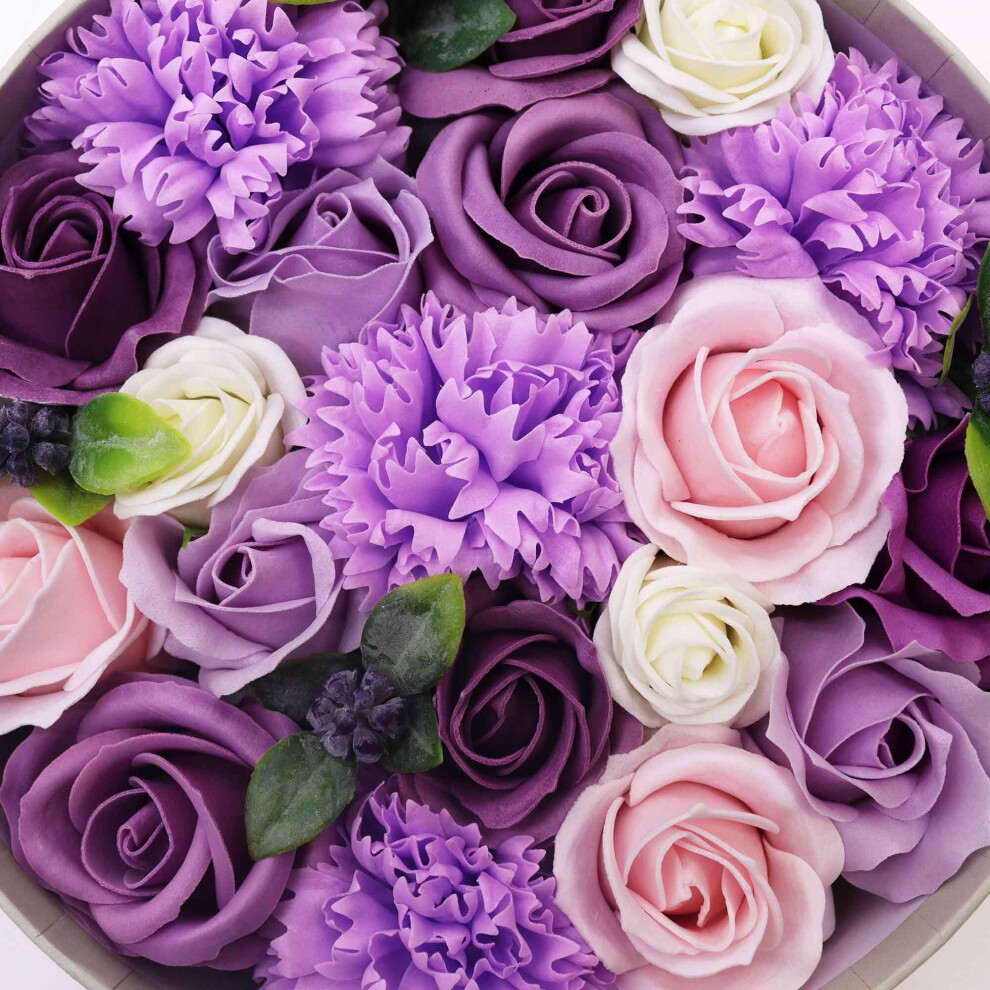 Awd Soap Flower Round Box Containing Lavender Roses & Carnations