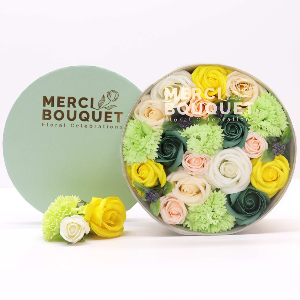 Soap Flower Round Box (Spring Celebrations in Yellow & Greens)-image-OPC-PDGMK7Z-NEW