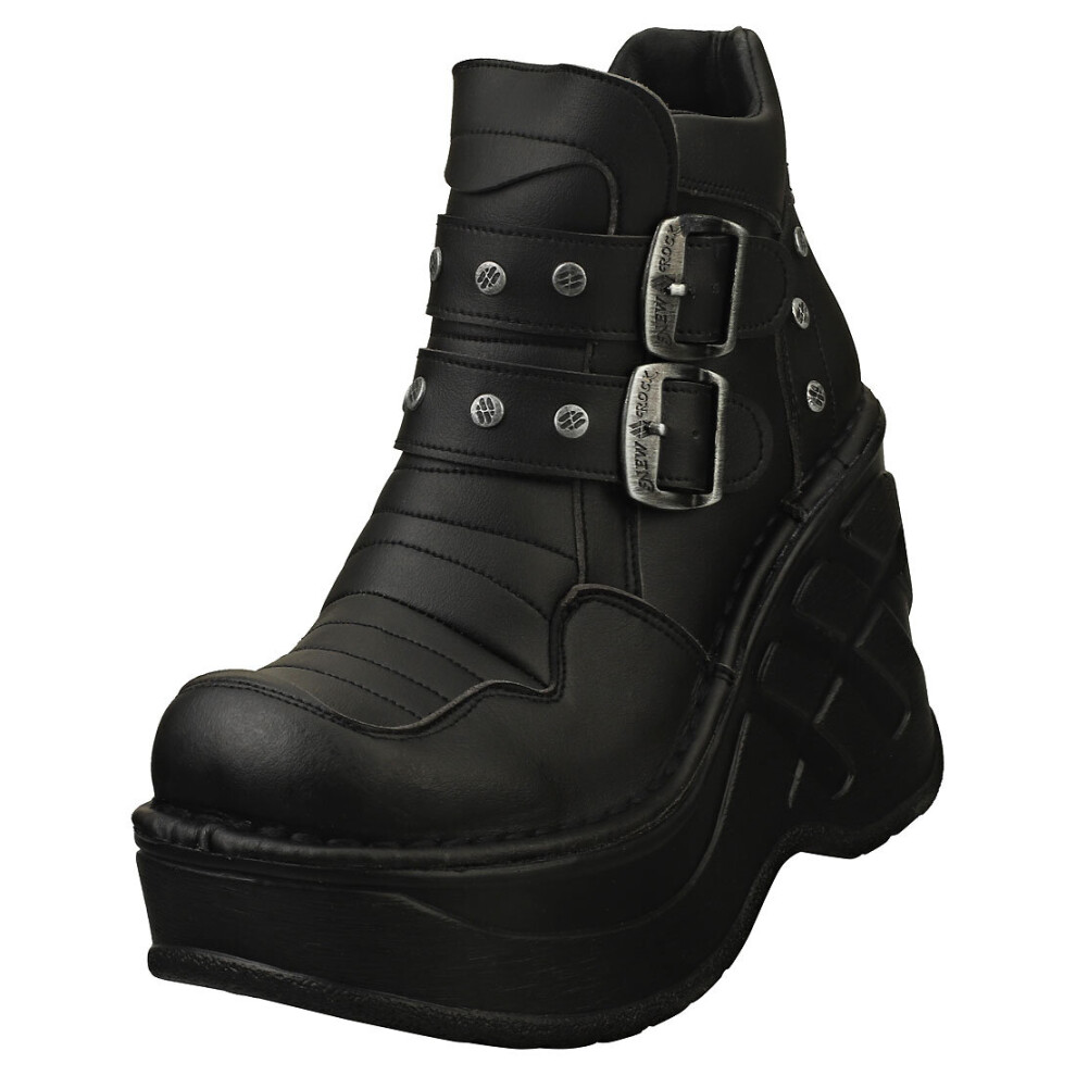 New Rock Rock Punk Gothic Hashtag Vegan Womens Platform Boots in Black - 6 UK