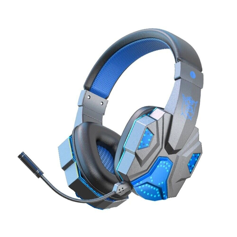 (Blue) WIRELESS GAMING HEADSET HEADPHONES WITH MICROPHONE LED FOR UK PC PS4 PS5 XBOX ON