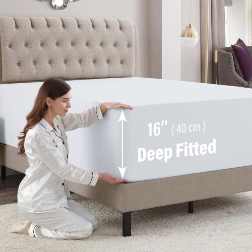 (White, Single) 40Cm Extra Deep Fitted Sheet Bed Mattress Sheets on OnBuy