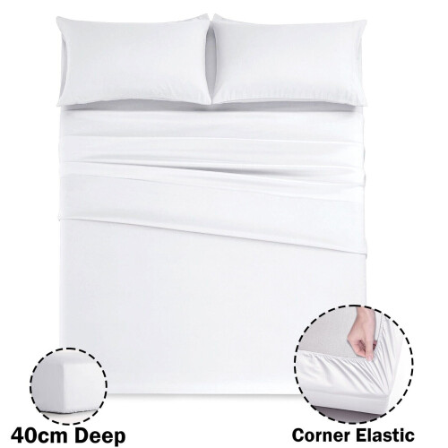 (White, Single) 40Cm Extra Deep Fitted Sheet Bed Mattress Sheets on OnBuy
