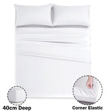 (White, King) Extra Deep 40CM Fitted Sheet Bed Sheets Single Double King