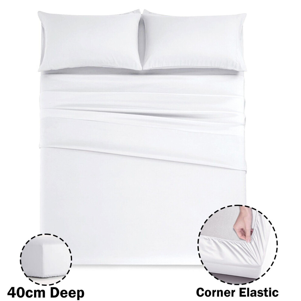 (White, King) 40Cm Extra Deep Fitted Sheet Bed Mattress Sheets