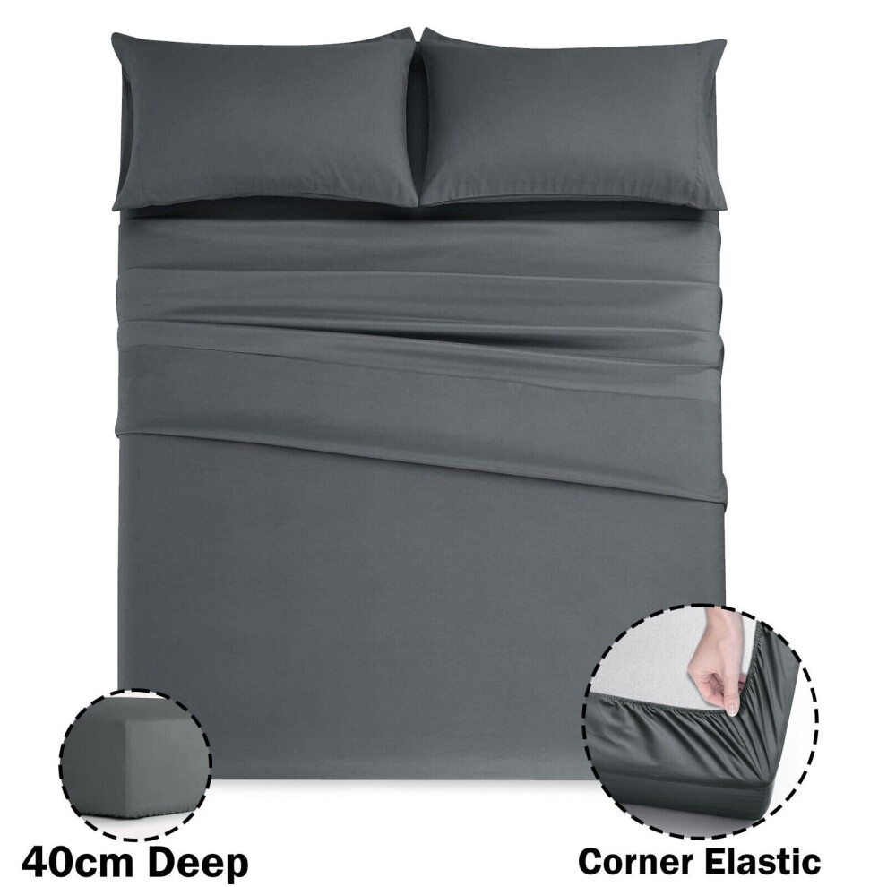 (Charcoal, Single) Extra Deep 40CM Fitted Sheet Bed Sheets Single Double King