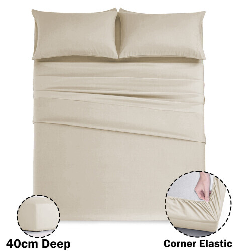 Imperial Rooms (Cream, Single) Extra Deep 40CM Fitted Sheet Bed Sheets Single Double King 1