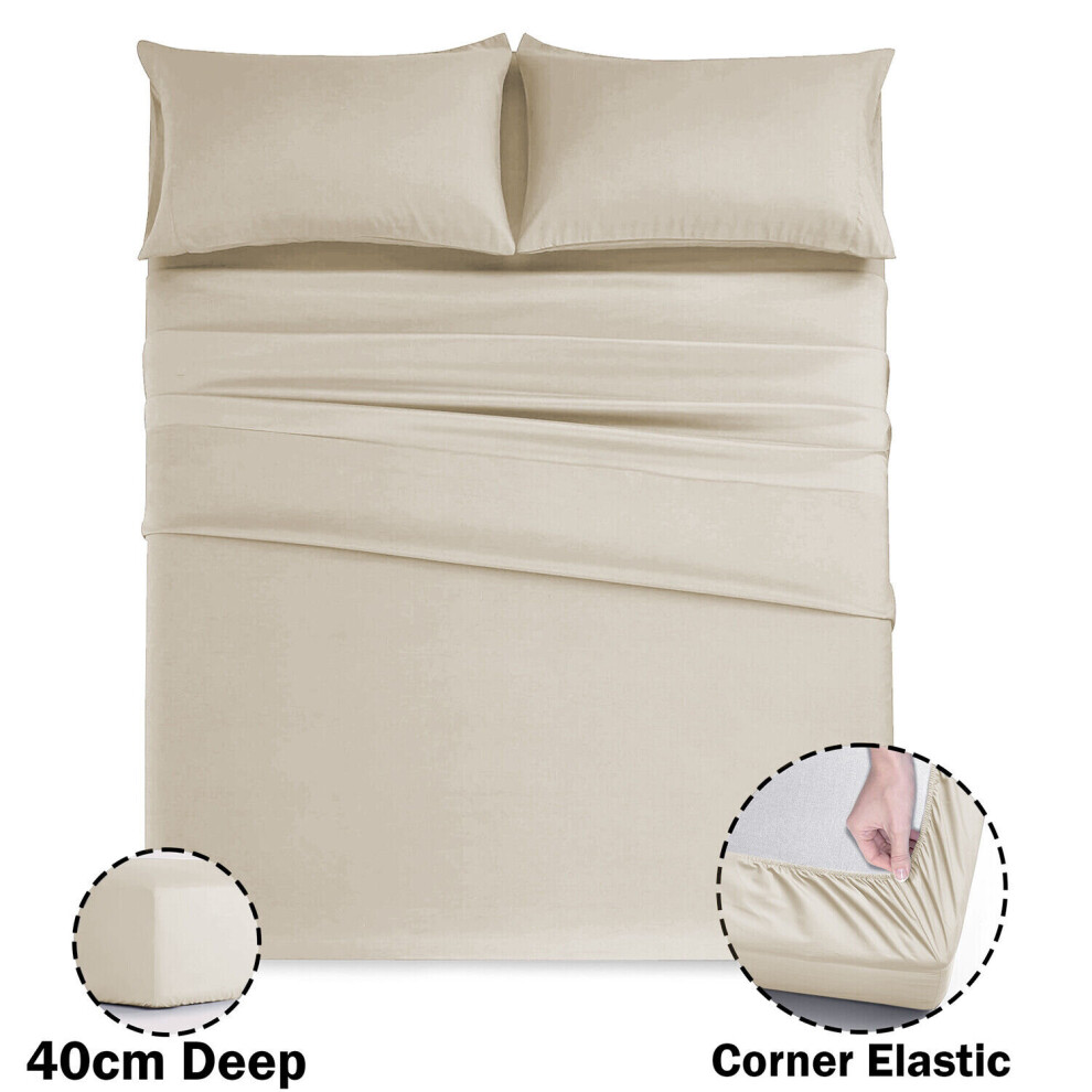 (Cream, Single) Extra Deep 40CM Fitted Sheet Bed Sheets Single Double King