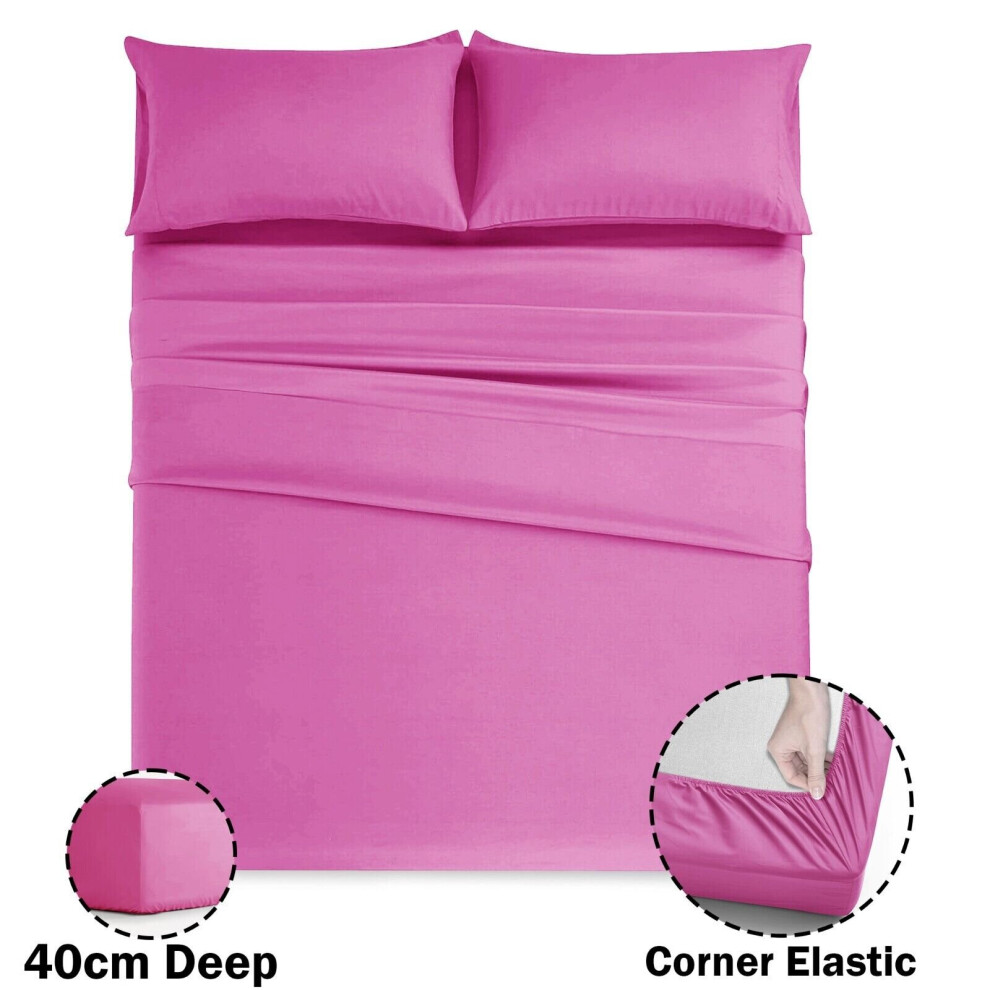 (Pink, Double) Extra Deep 40CM Fitted Sheet Bed Sheets Single Double King