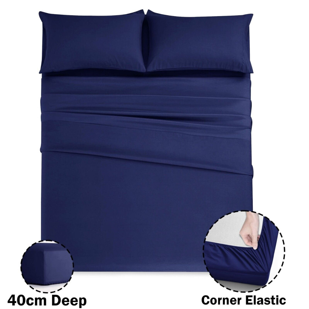 (Navy, Single) Extra Deep 40CM Fitted Sheet Bed Sheets Single Double King