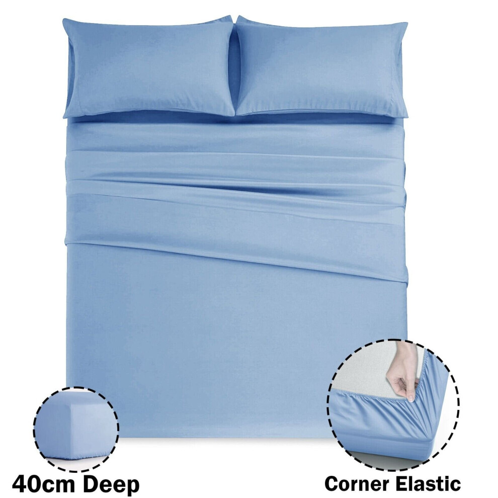 (Sky Blue, King) Extra Deep 40CM Fitted Sheet Bed Sheets Single Double King