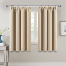 (Cream, 46" x 54") Insulated Plain Curtains Heavy Thermal Blackout Pencil Pleat Curtain Pair Free Tieback