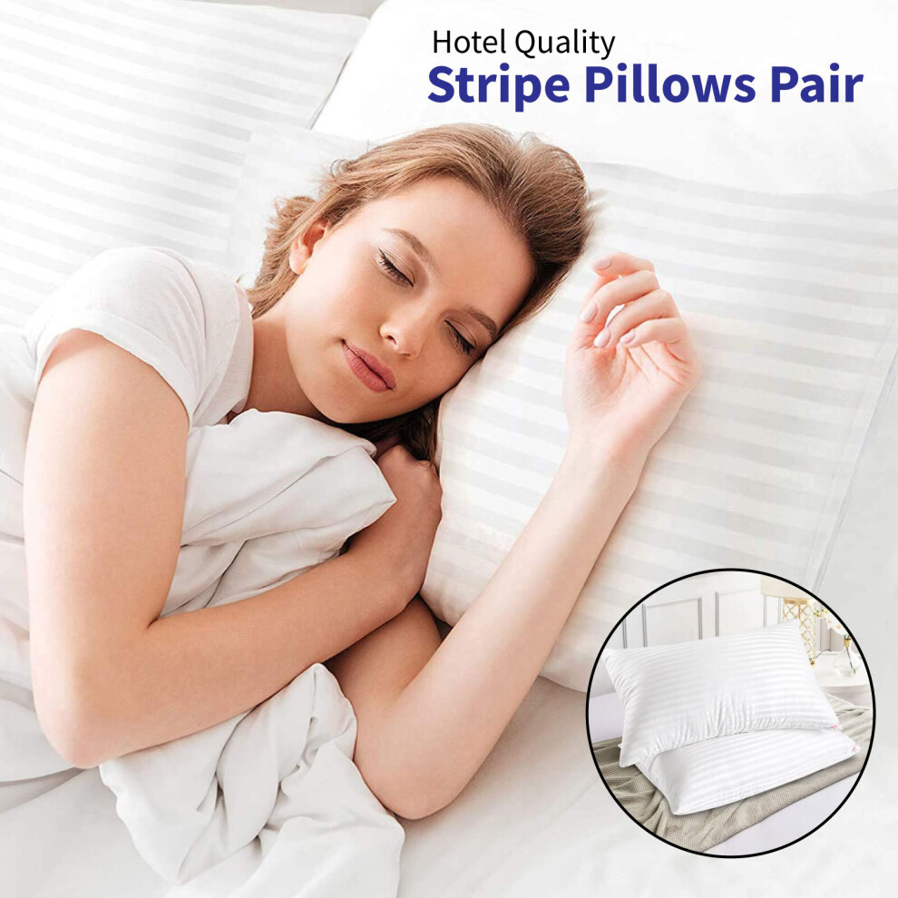 (Stripe Pillow Pair) Stripe Memory Foam Pillows Pack of 2 Pillows & Pillowcases