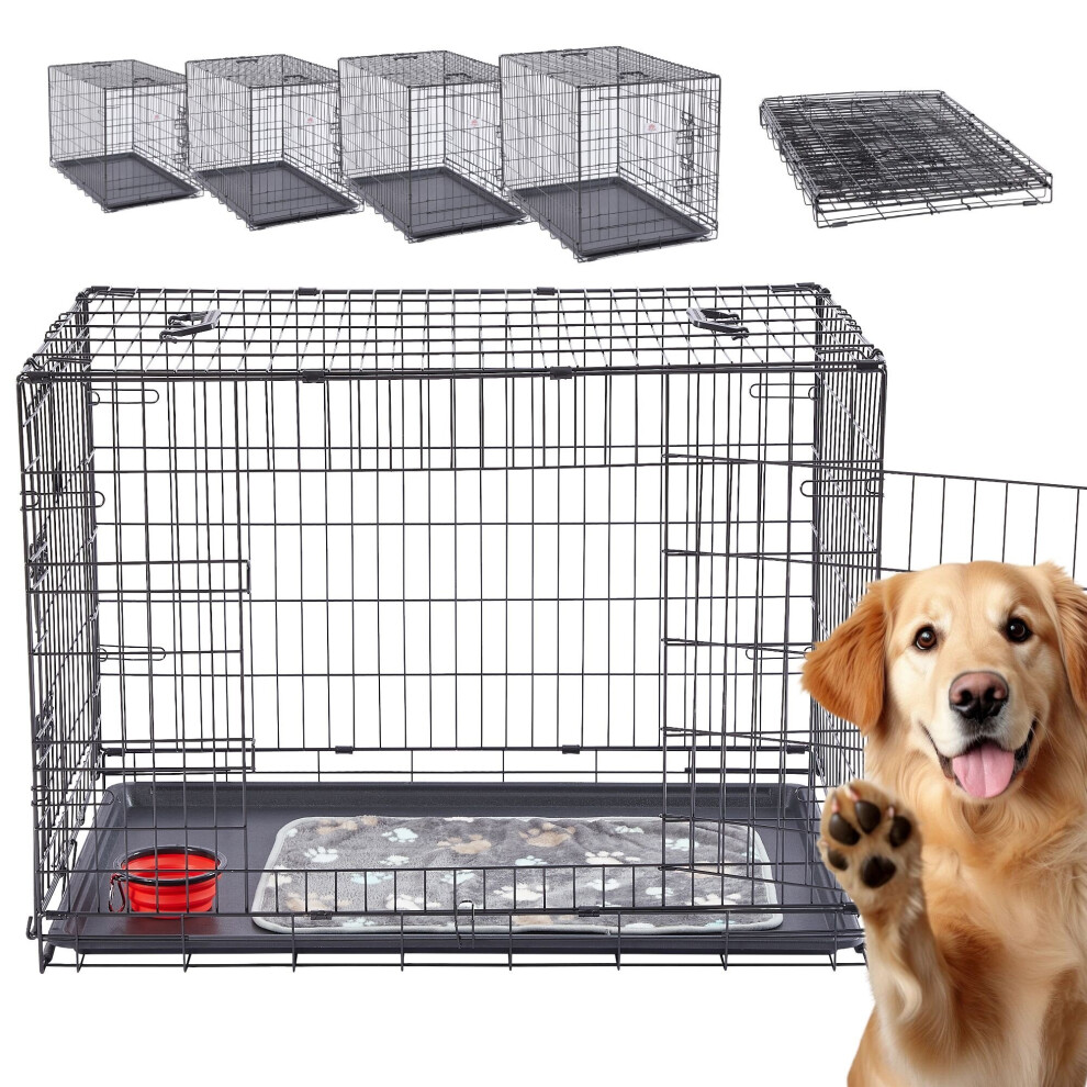 AREBOS dog cage 63 x 45 x 51cm | dog transport box car foldable | dog box foldable | transport box with 2 doors |S black