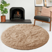 (Beige, 120cm x 120cm (4ft x 4ft)) Large Non Slip Rugs Soft Shaggy Fluffy Runner Rug & Bath Door Mats
