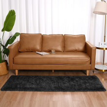 (Black, 60cm x 220cm (2ft x 7ft 7")) Large Non Slip Rugs Soft Shaggy Fluffy Runner Rug & Bath Door Mats
