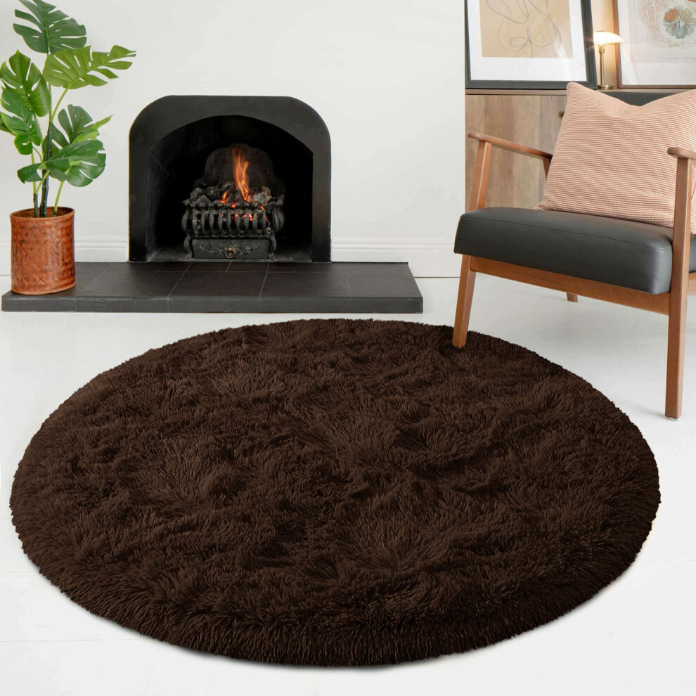 (Brown, 120cm x 120cm (4ft x 4ft)) Large Non Slip Rugs Soft Shaggy Fluffy Runner Rug & Bath Door Mats