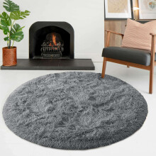 (Grey, 120cm x 120cm (4ft x 4ft)) Large Non Slip Rugs Soft Shaggy Fluffy Runner Rug & Bath Door Mats