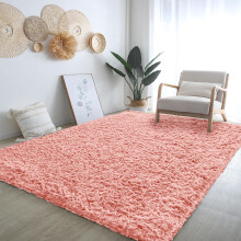 (Pink, 160cm x 230cm (5ft 4" x 7ft 8")) Large Non Slip Rugs Soft Shaggy Fluffy Runner Rug & Bath Door Mats
