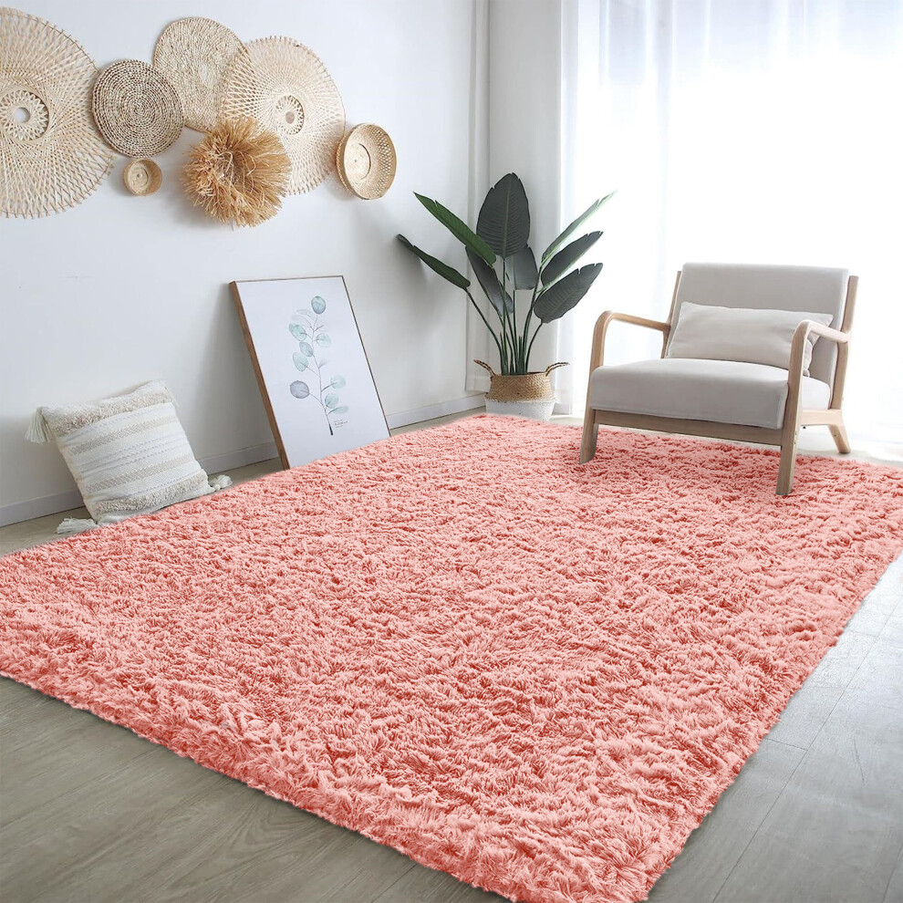 Yorkshire Bedding (, 160Cm X 230Cm (5Ft 4" X 7Ft 8")) Large Non Slip Rugs Soft Shaggy Fluffy Runner Rug & Bath Door Mats Pink