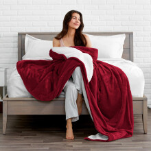 (King: 200X240 cm) Warm Sherpa Blanket Reversible Red Bed Throw Sofa Mink