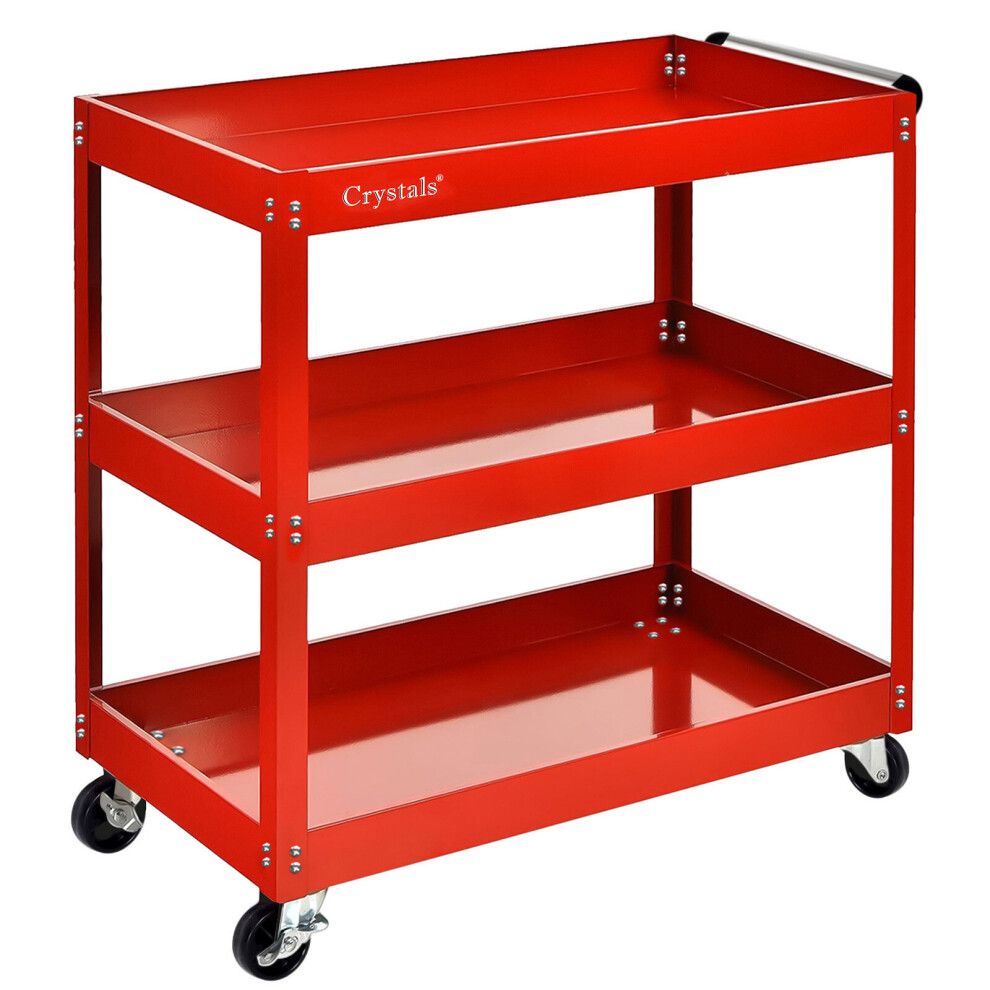Tool Storage Heavy Duty Garage Trolley Workshop DIY 3 Tier Wheel Cart Shelf