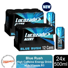 Lucozade Alert Blue Rush High Caffeine&VitaminB3 Energy Drink,24x500ml