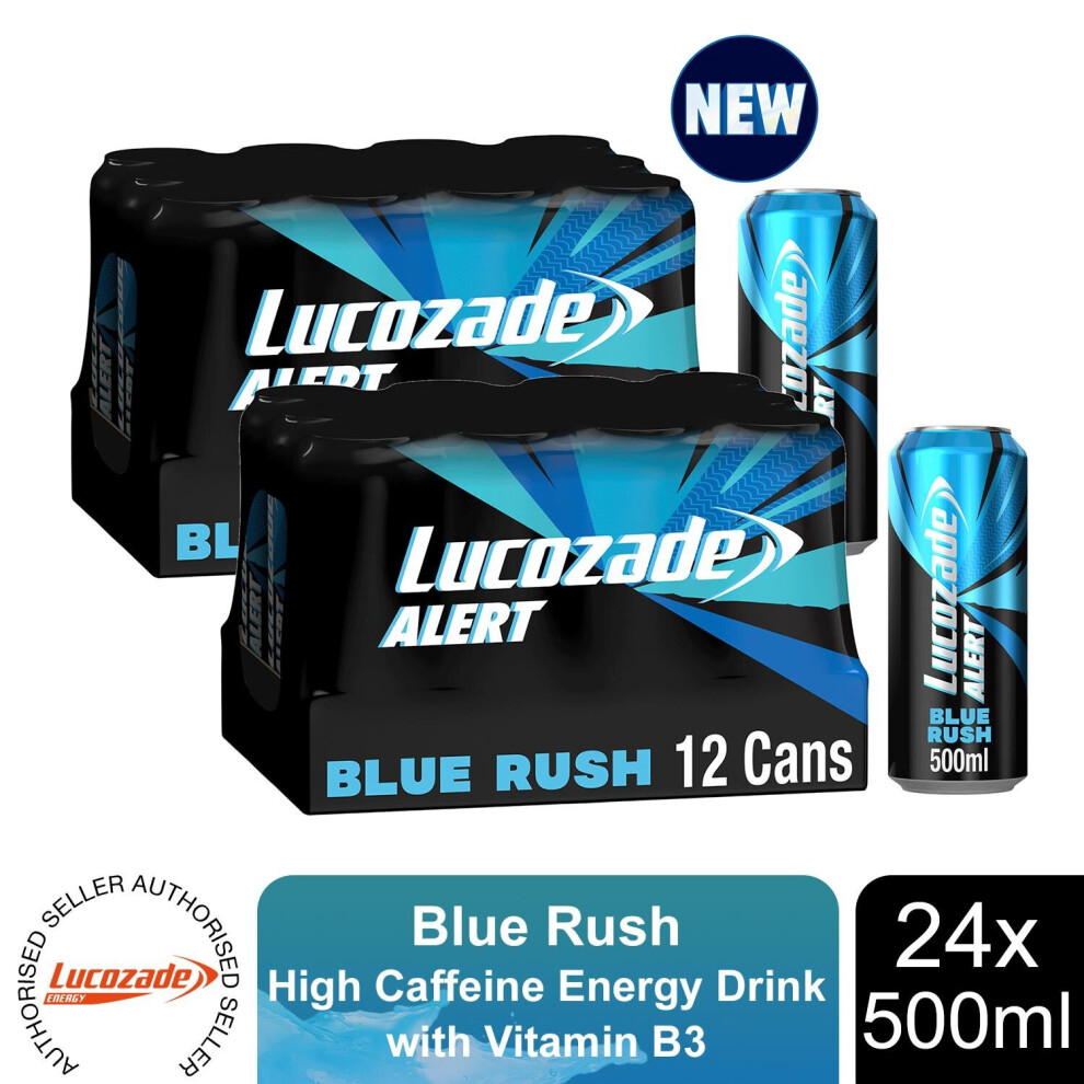 Lucozade Alert Rush High Caffeine&Vitaminb3 Energy Drink,24X500ml Blue