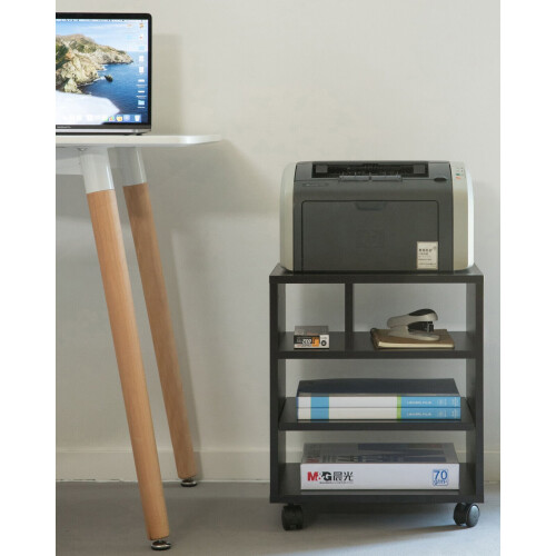 Black Portable Wooden Rolling Side Corner Printer Table Desk Home Office Wheels 1