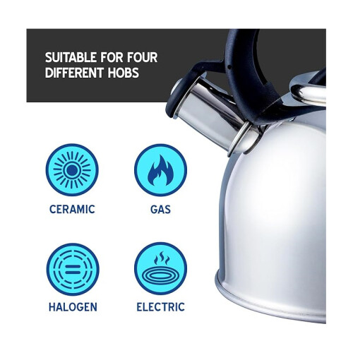 2.5 L Stove Top Whistle Kettle | SILVER | Gas Electric Ceramic Halogen 1