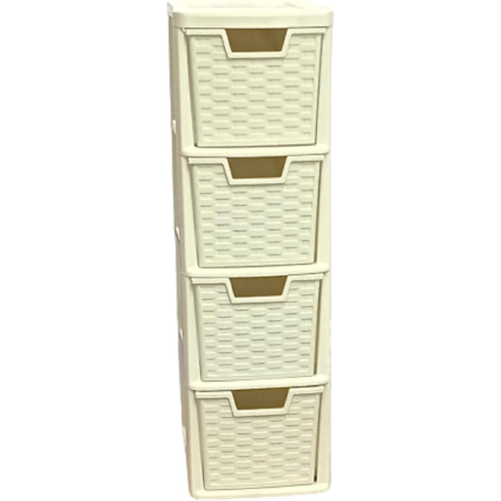 4 Tier Medium Drawer Tower Storage Unit A5 Plastic Cream