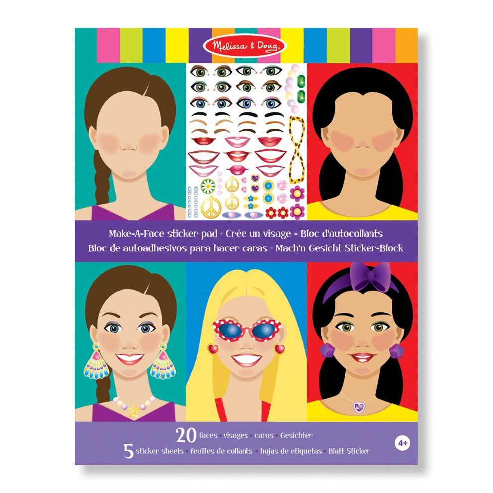 Melissa & Doug Make-a-Face Sticker Pad - Fashion Faces, 20 Faces, 5 Sticker Sheets