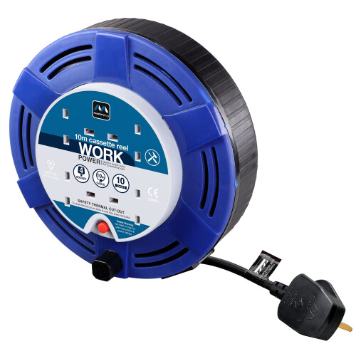 Masterplug MCT1010/4BL 10amp 4 Socket 10m Cassette Reel - Blue 1
