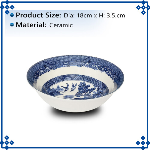 Blue Willow Cereal Bowl 18cm Coupe Soup Ceramic Tableware Antique Oriental Style 2