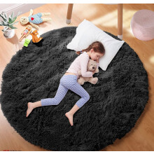 (Black) Non Slip Round Rugs Shaggy Living Room Bedroom Rug