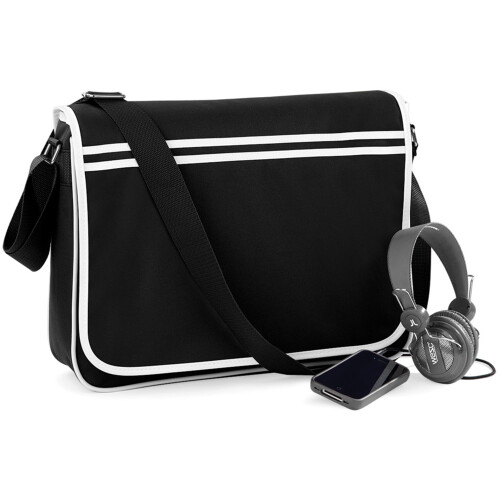 BagBase (One Size, Black/White) Bagbase Retro Adjustable Messenger Bag (12 Litres) 1