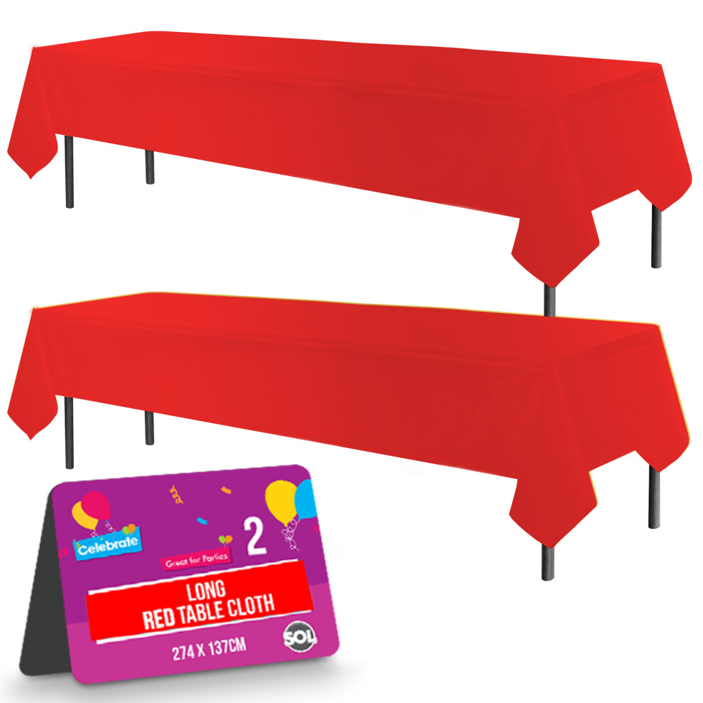 SOL 2pk Long Red Table Cloth Party | 274 x 137cm | Plastic Table Cover