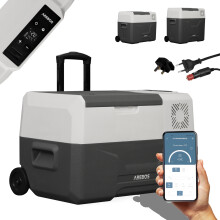 AREBOS Compressor cool box with castors 27L|Electric freezer box with APP control for cooling, freezing and keeping warm|Refrigerator down to -20 °C