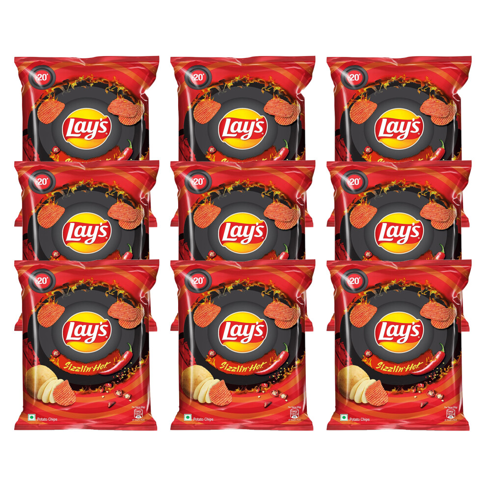 (Pack of 9) Lays Chips Sizzling Hot Flavor (50 Gram) Snacks