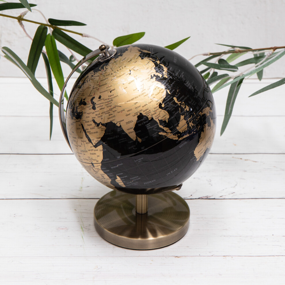 Black & Gold Vintage Globe Brushed Metal World Rotating , Desktop