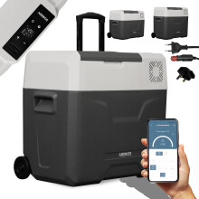 AREBOS Compressor cool box with castors 47L|Electric freezer box with APP control for cooling, freezing and keeping warm|Refrigerator down to -20 °C