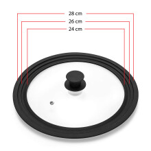 (24/26/28 cm) Display Guru Universal Lid for Pots, Frying Pans and Skillets Tempered Glass with Heat Resistant Silicone Handle Rim and Fits From 16 to 32 cm