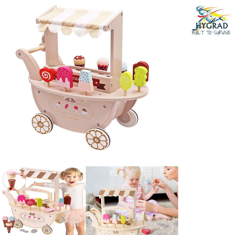 Kids Wooden Ice Cream Sweet Cart Serving Toy Kids Dessert Parlour Role Play Toy