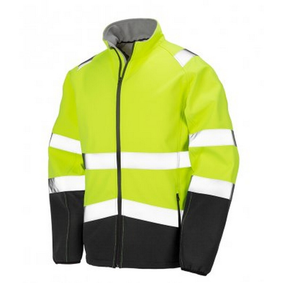 (S, Fluorescent Yellow/Black) Result Adults Safe-Guard Printable Safety Soft Shell Jacket