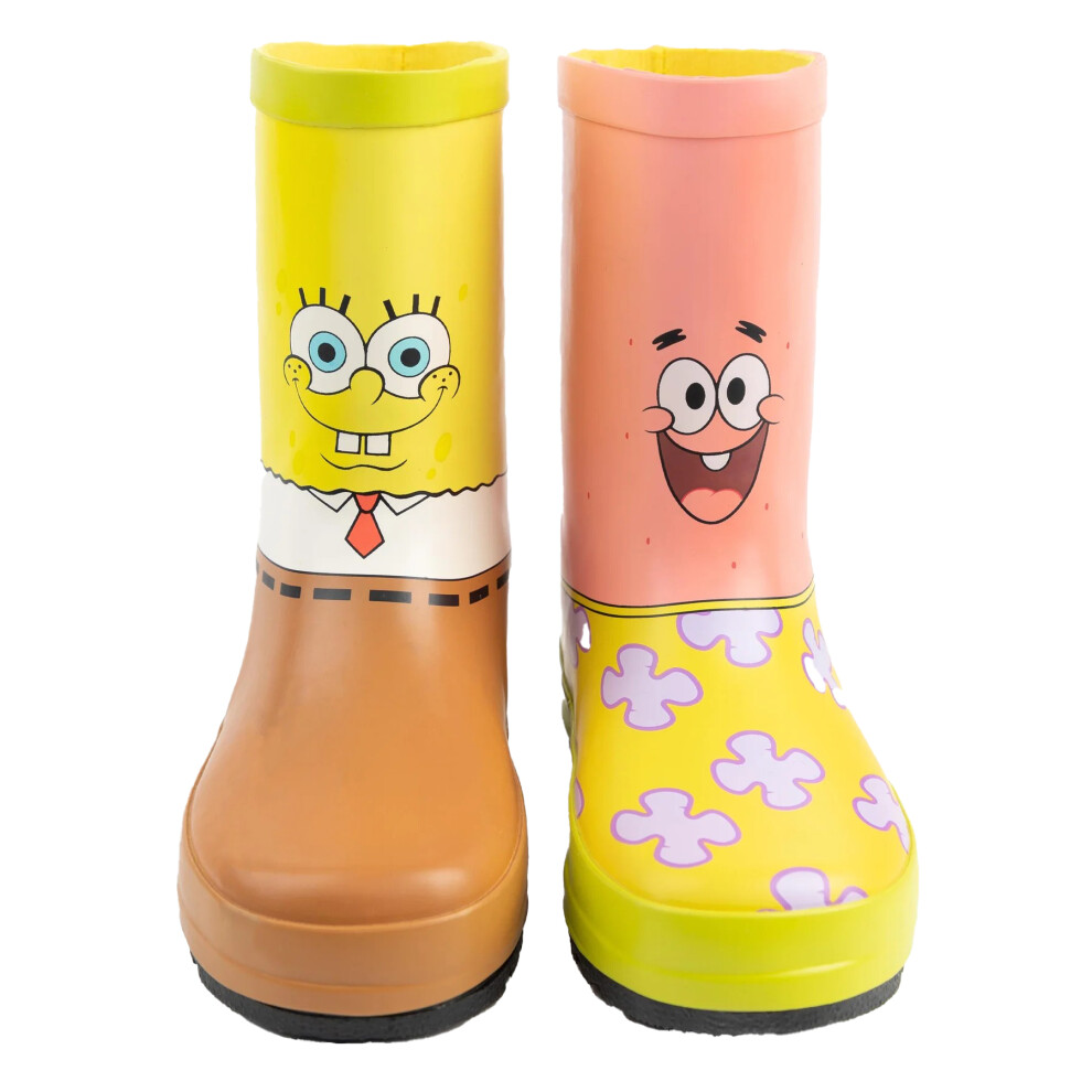 (1 UK, Yellow/Pink/Brown) SpongeBob SquarePants Childrens/Kids Character Garden Wellies