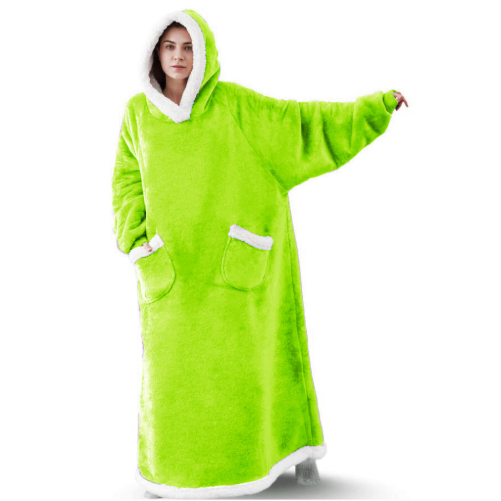 (Fluorescent green, Extra length 150cm) Winter Oversized Wearable Blanket Fleece Hoodies