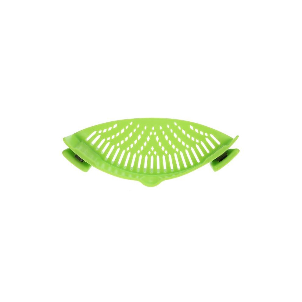 (Green) Silicone Saucepan Strainer Clip Liquid Draining Kitchen Utensil