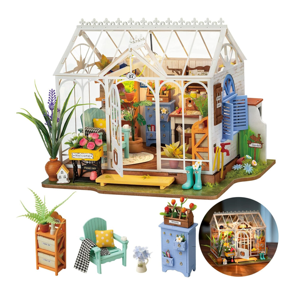 3D Wooden Puzzle Dreamy Garden House LED Miniture Dollhouse Self Assemble DIY