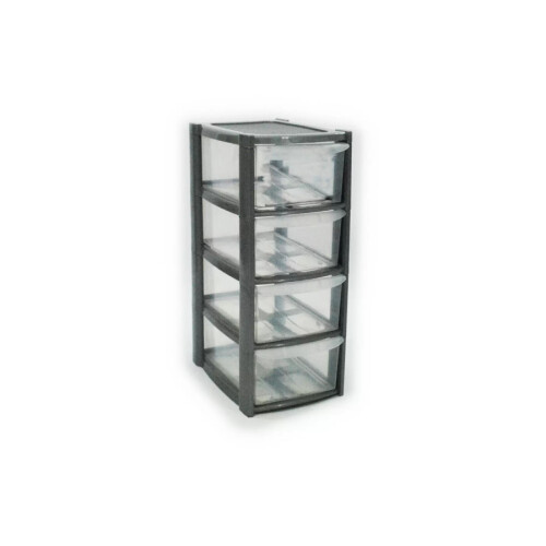 4 Drawer Plastic Storage Tower Unit  Silver/Mini